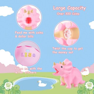 Foto 5 | Hucha Con Forma De Dinosaurio Pjdrllc De Plástico Irrompible Para Niños - Venta Internacional.