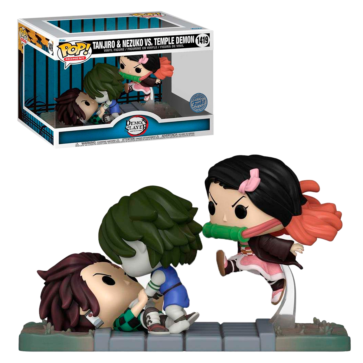 Foto 4 pulgar | Figura Funko Pop Tanjiro y Nezuko Contra el Demonio del Templo 1419 Escena Demon Slayer Anime