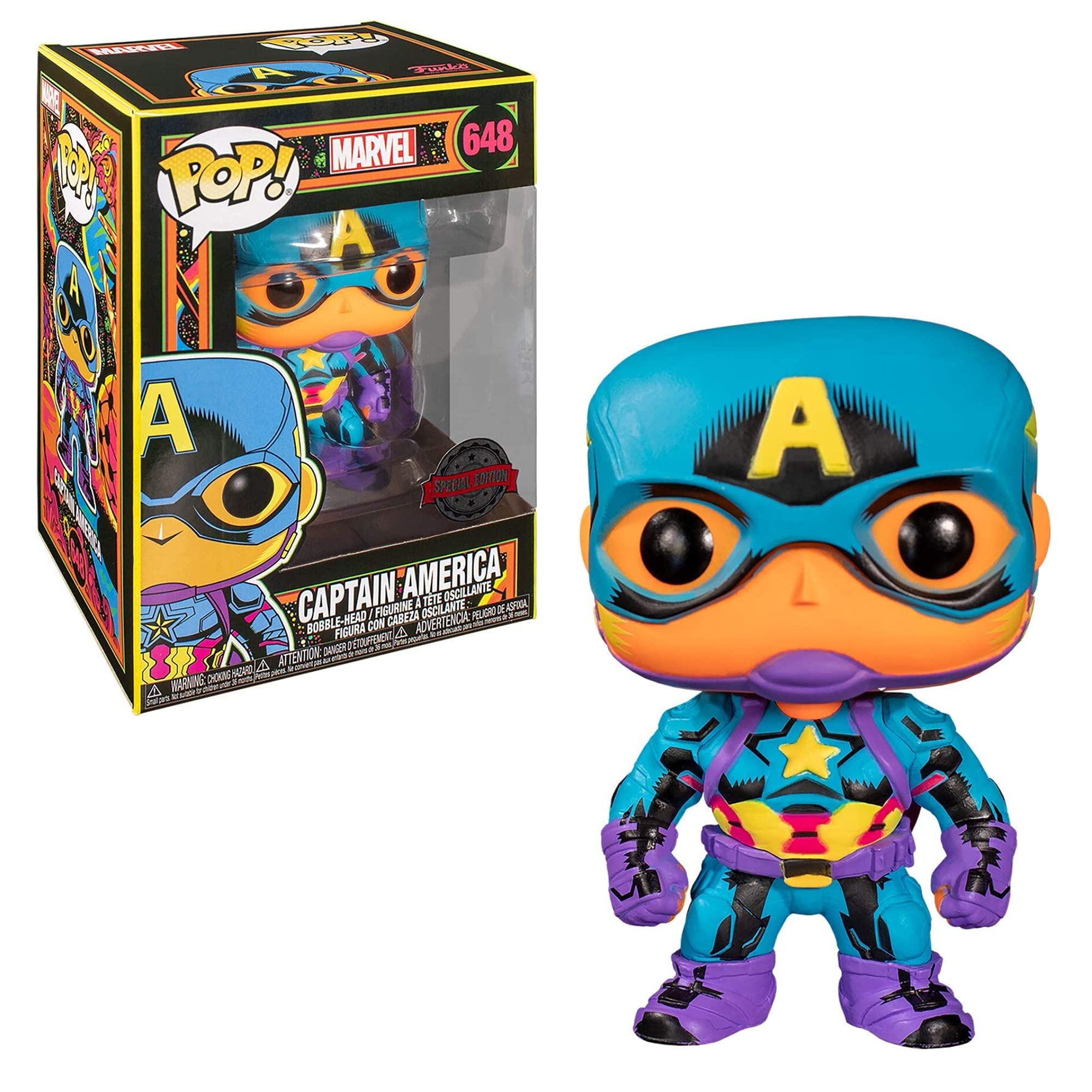 Foto 2 pulgar | Funko Pop! Marvel Black Light Captain America - Venta Internacional