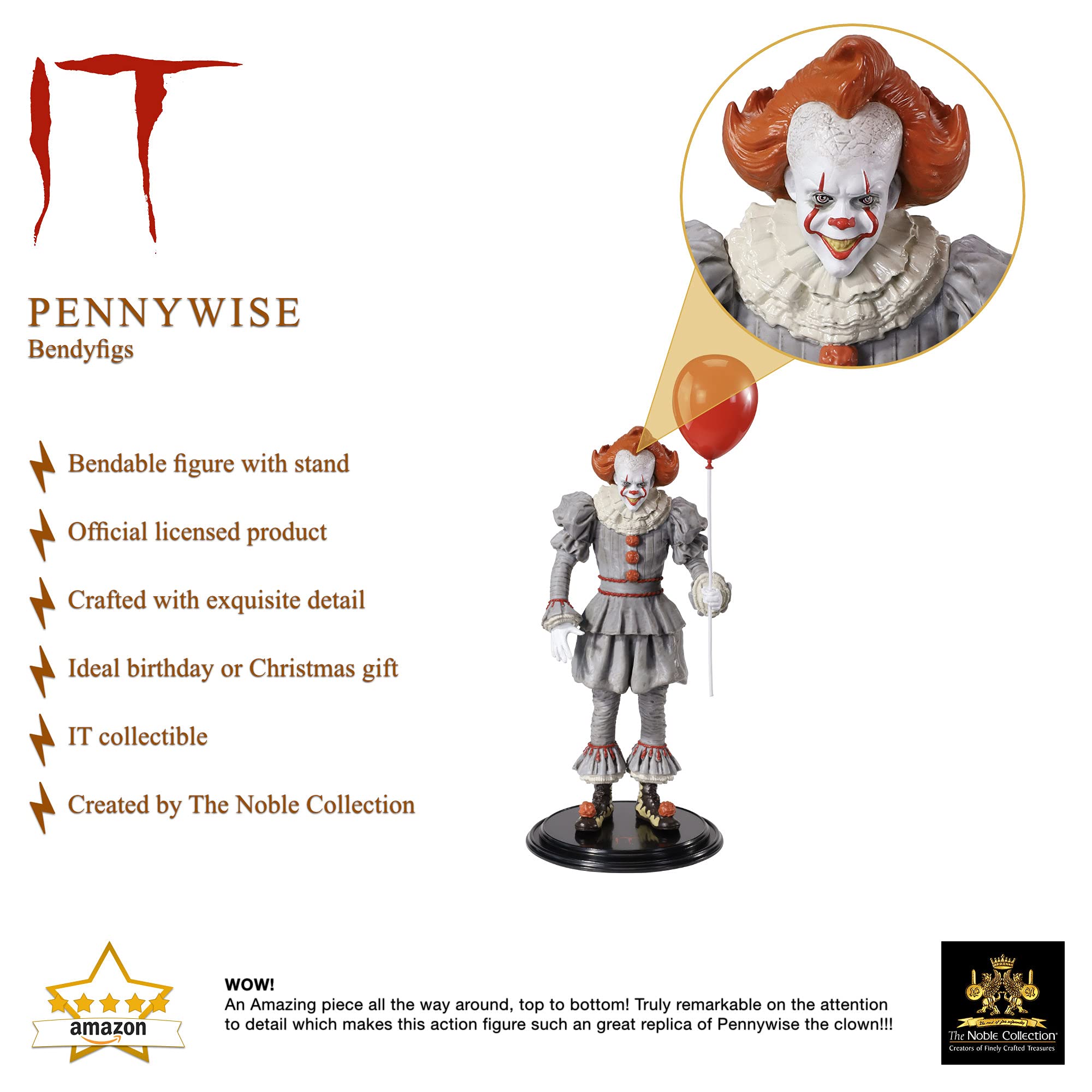 Foto 3 pulgar | Figura De Acción The Noble Collection Bendyfigs Pennywise De 18 Cm - Venta Internacional.