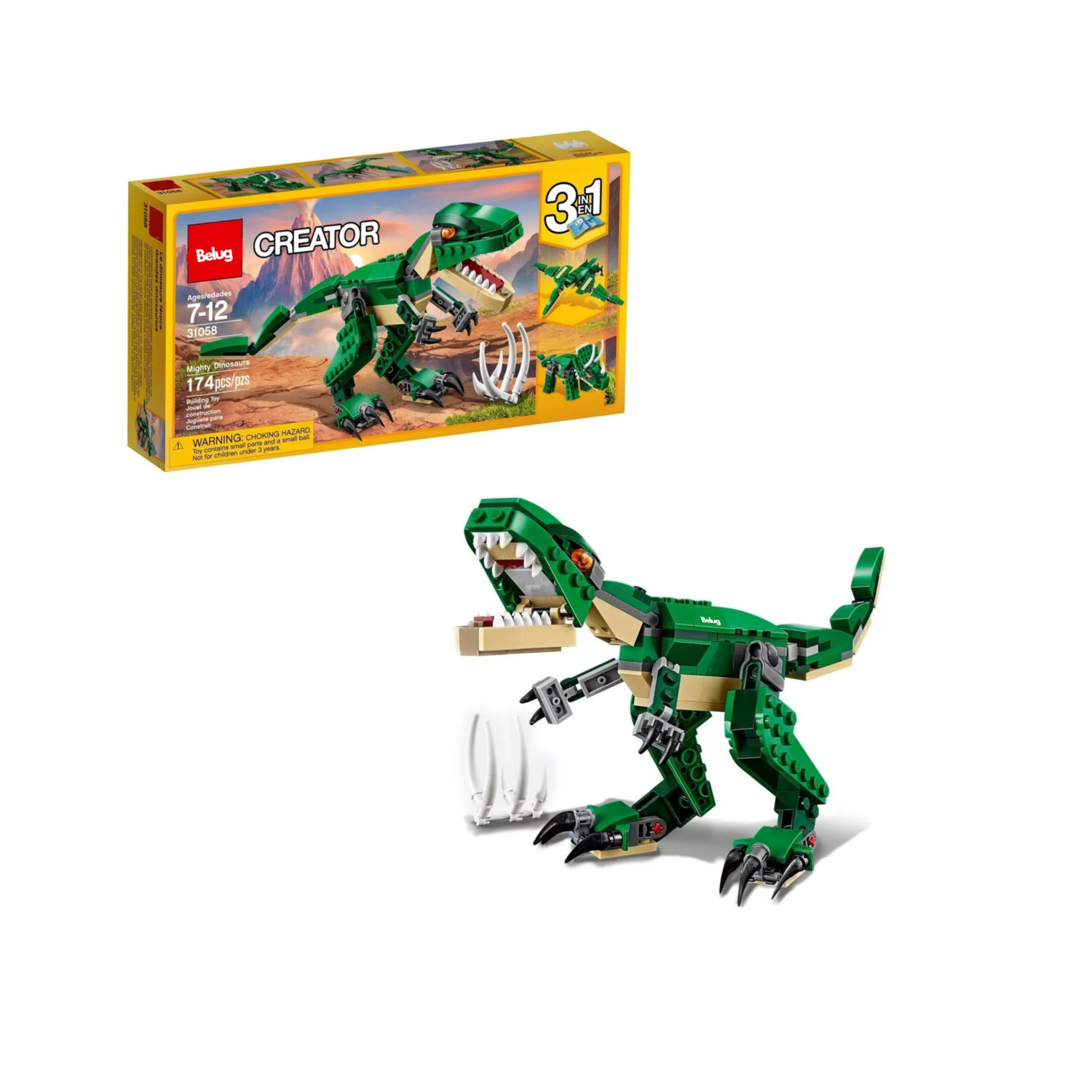 Foto 3 pulgar | Kit Creator 3 En 1 Grandes Dinosaurios Belug 31058 174 Piezas Verde