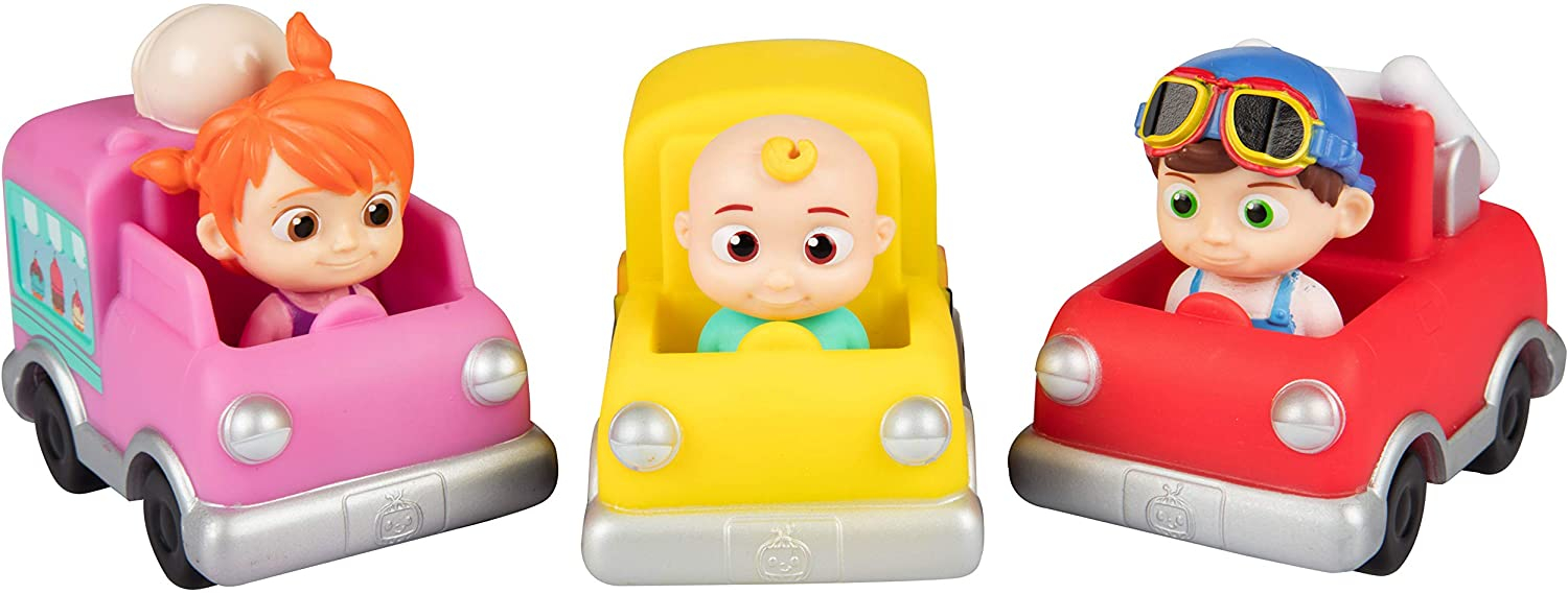 Venta Internacional- Cocomelon Vehicle Toy 3 Pack, Tomtom &amp, Yoyo Con Autobús Escolar, Camión De Bomberos De Helados