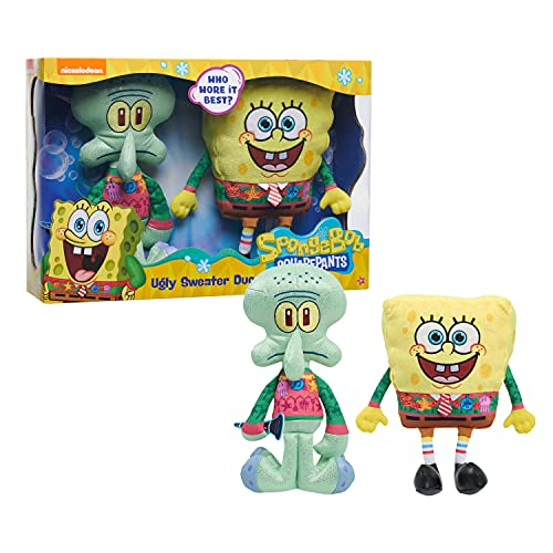 Venta Internacional- Just Play Bob Esponja Pantalones Cuadrados Ugly Sweater Duo, Incluye Bob Esponja Y Calamardo