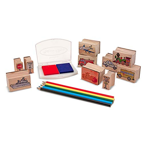 Foto 2 pulgar | Venta Internacional - Set De Sellos De Melissa & Doug Wooden: Vehículos - 10 Sellos, 5 Lápices De Colores, Almohadilla