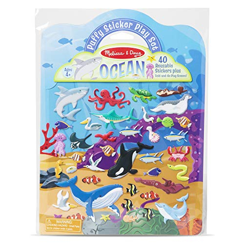 Venta Internacional - Melissa Y Doug Ocean Puffy Player Play Set Travel Toy Con Fondo De Doble Cara, 40 Pegatinas Hincha
