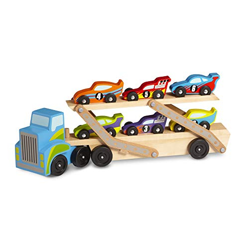 Foto 2 pulgar | Venta Internacional - Melissa & Doug Mega Race Car Portador - Tractor De Madera Y Remolque Con 6 Autos De Carrera Único