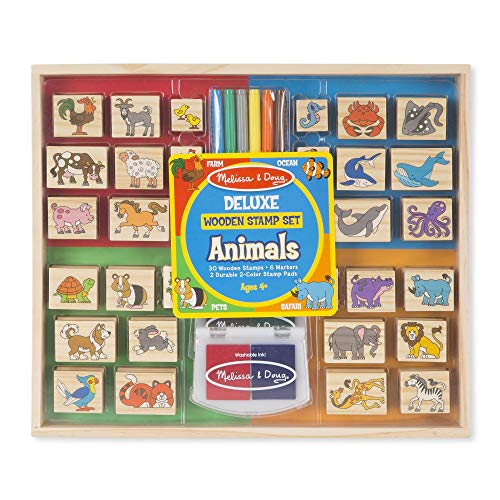 Foto 2 pulgar | Venta International - Melissa & Doug Deluxe Wooden Stamp Set: Animales - 30 Sellos, 6 Marcadores, 2 Almohadillas De Sell