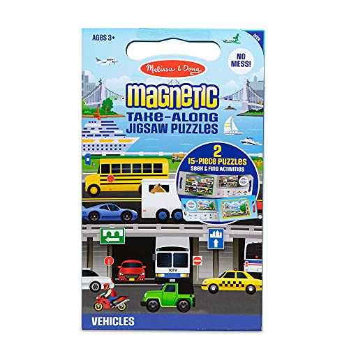 Venta Internacional-melissa Y Doug Take-along Magnetic Jigsaw Puzzles Tourly-vehículos (2 Rompecabezas De 15 Piezas), V