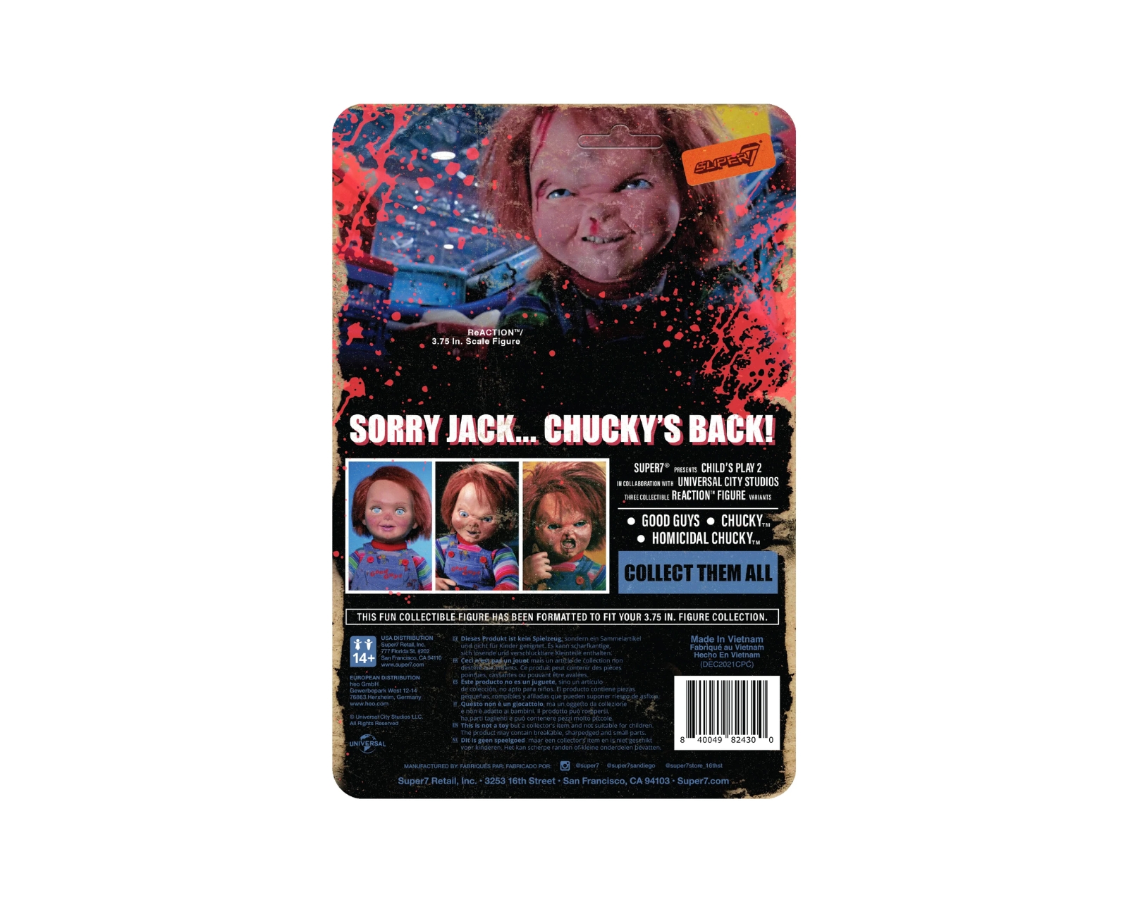 Foto 3 pulgar | Figura Super 7 Reaction Child's Play 2: Homicidal Chucky