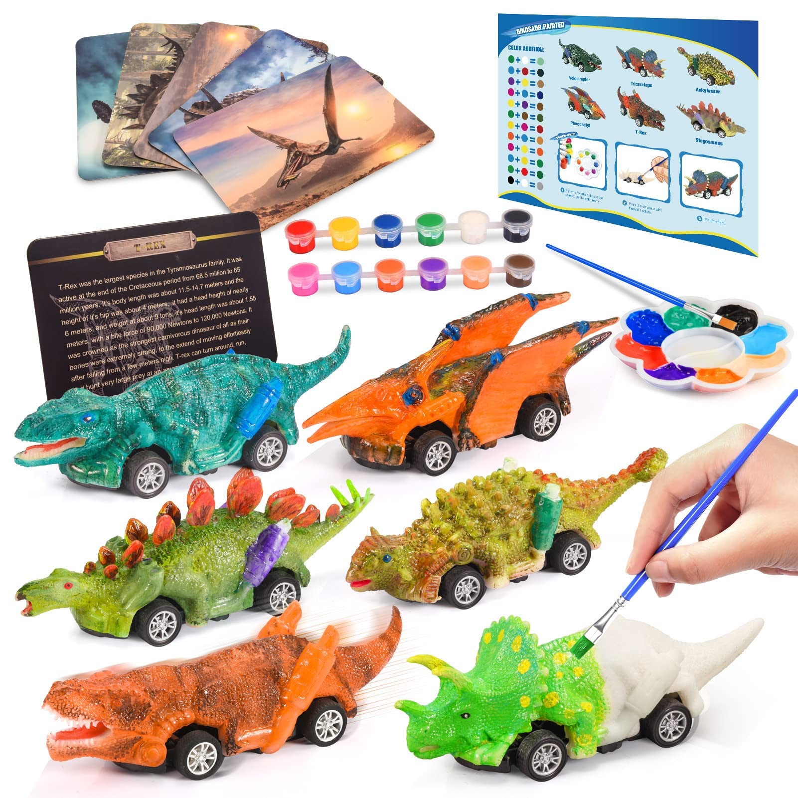 Kits De Pintura 2 En 1 De Dinosaur Toys Faentwc Con Carritos Retráctiles - Venta Internacional.