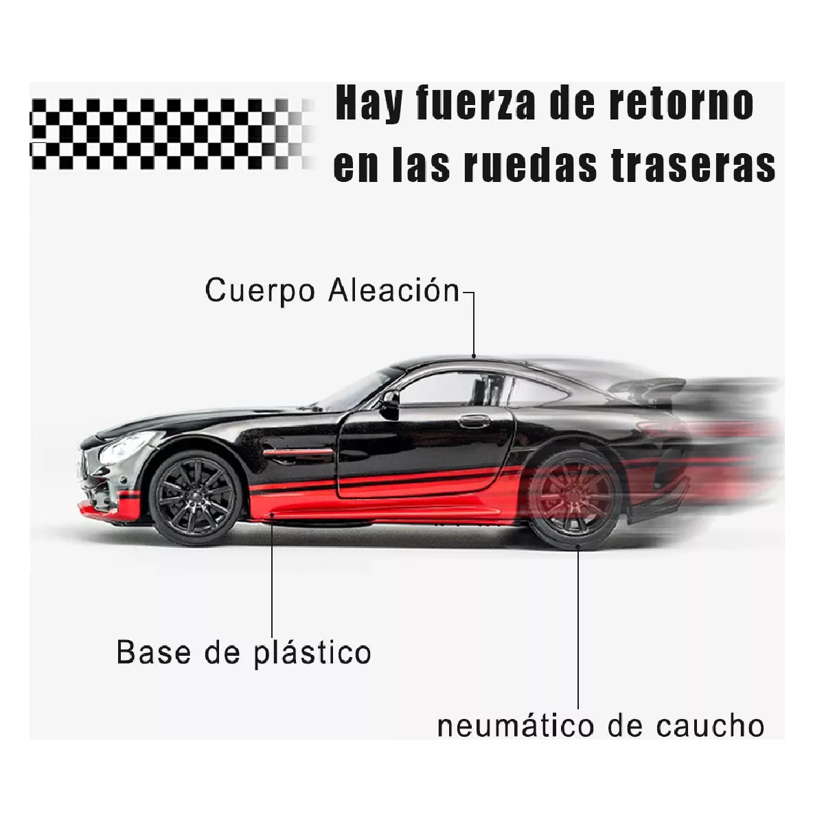 Foto 3 pulgar | Coche de Juguete De Metal Mercedes-benz Gtr con Faros 1:32 Negro Rojo