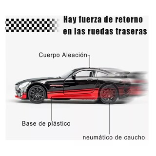 Foto 2 | Coche de Juguete De Metal Mercedes-benz Gtr con Faros 1:32 Negro Rojo