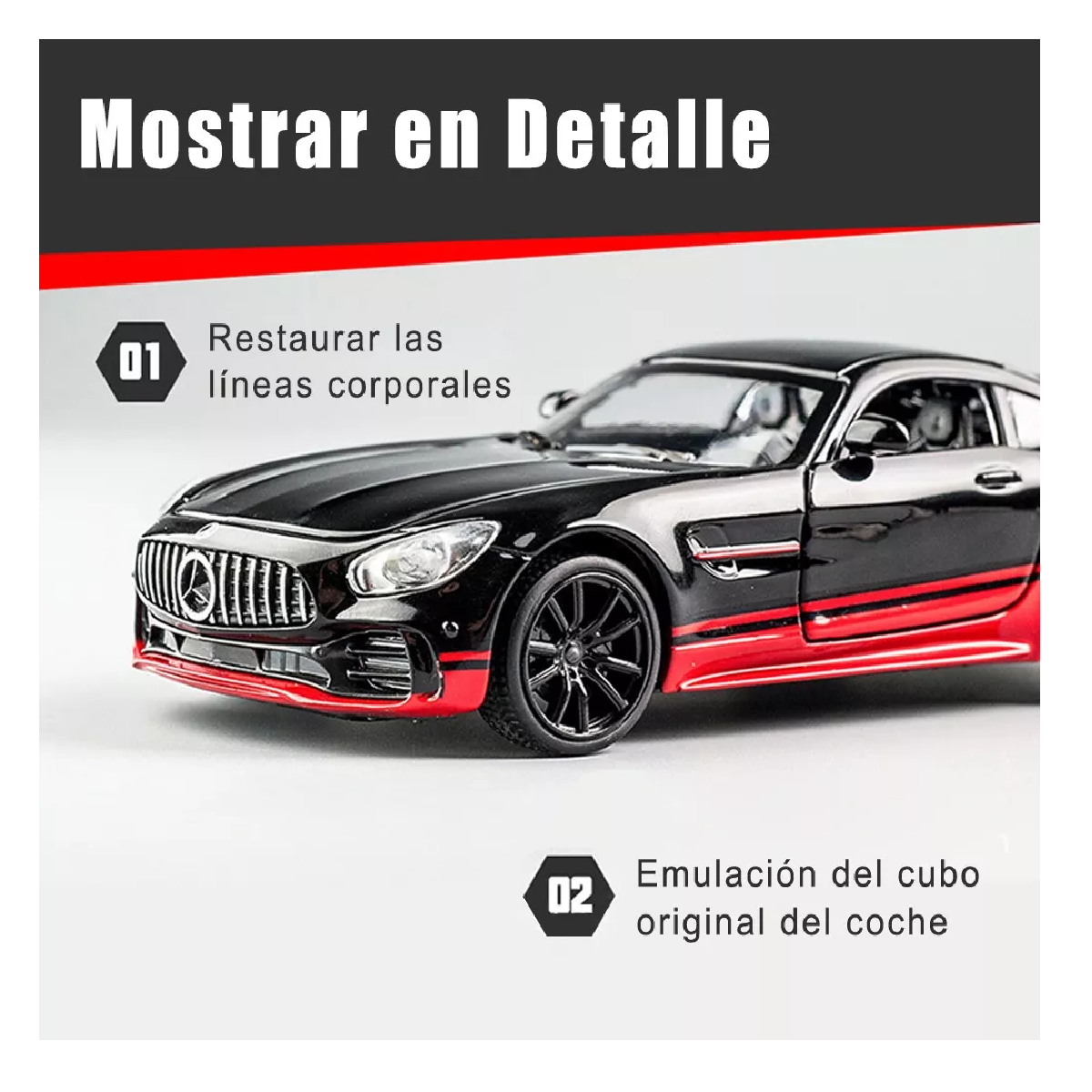 Foto 4 pulgar | Coche de Juguete De Metal Mercedes-benz Gtr con Faros 1:32 Negro Rojo