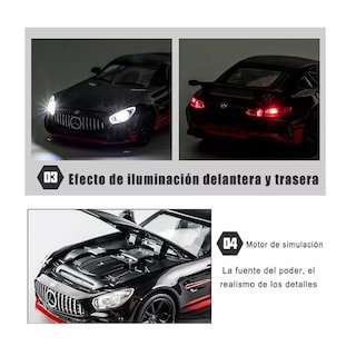 Foto 4 | Coche de Juguete De Metal Mercedes-benz Gtr con Faros 1:32 Negro Rojo