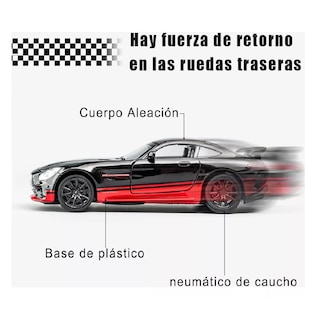 Foto 2 | Coche De Juguete Mercedes-benz Gtr LabG de Metal 1:32 Negro
