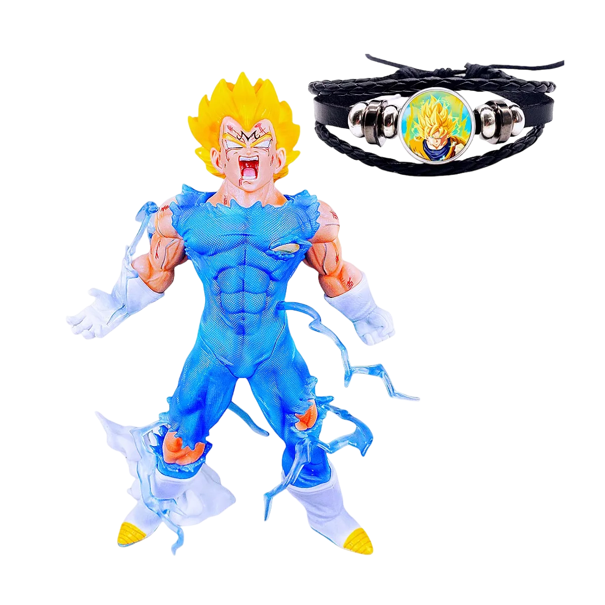 Foto 2 pulgar | Figura Majin Vegeta Dragon Ball Z 27 cm + 2 Cabeza y Brazalete Azul