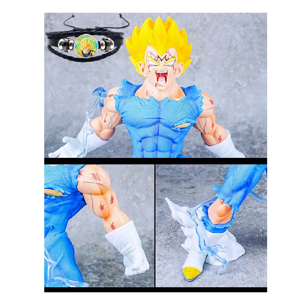 Foto 3 pulgar | Figura Majin Vegeta Dragon Ball Z 27 cm + 2 Cabeza y Brazalete Azul