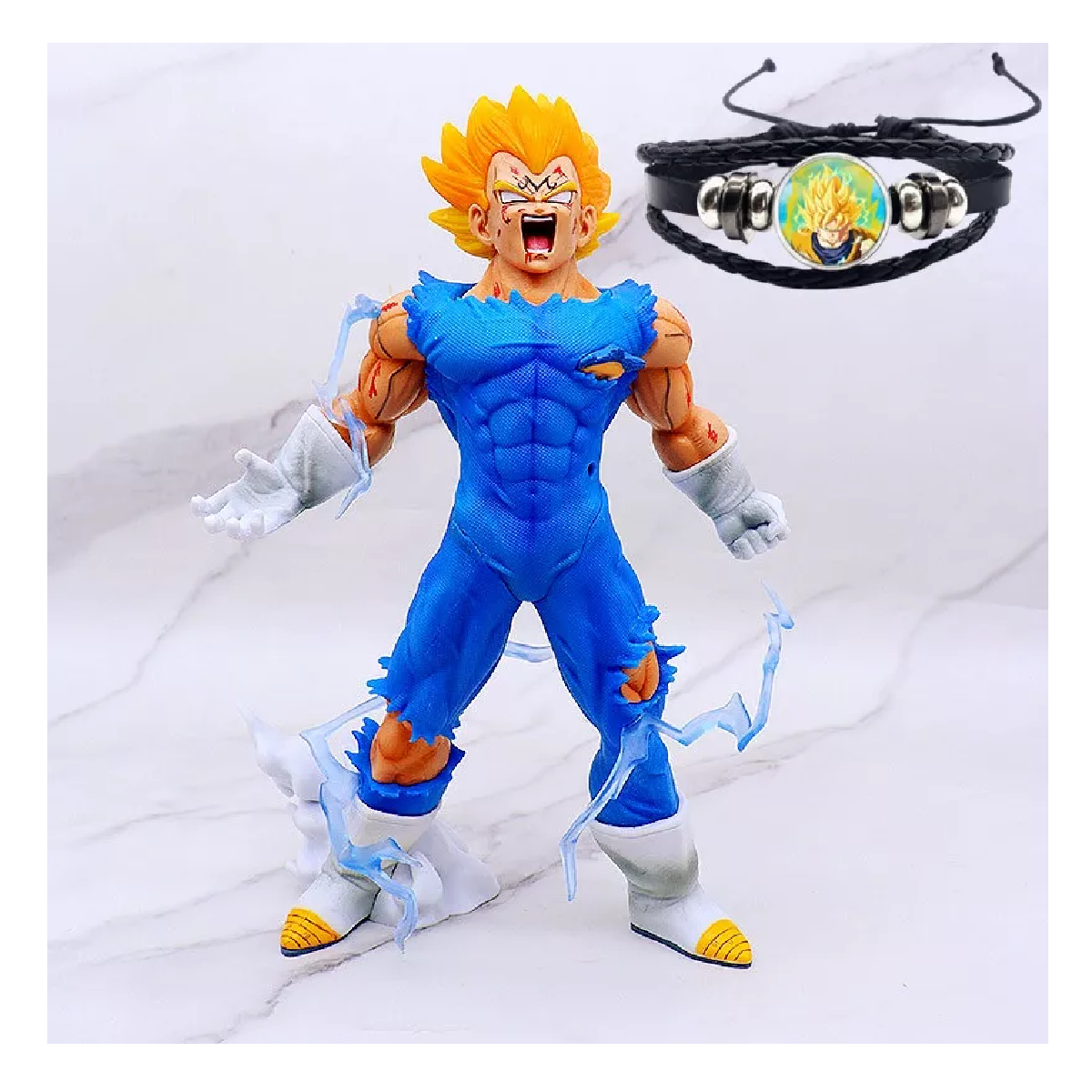 Foto 4 pulgar | Figura Majin Vegeta Dragon Ball Z 27 cm + 2 Cabeza y Brazalete Azul