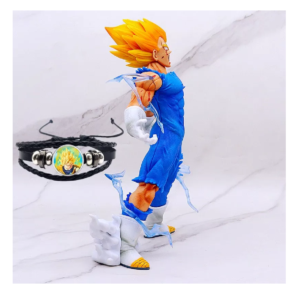 Foto 5 pulgar | Figura Majin Vegeta Dragon Ball Z 27 cm + 2 Cabeza y Brazalete Azul