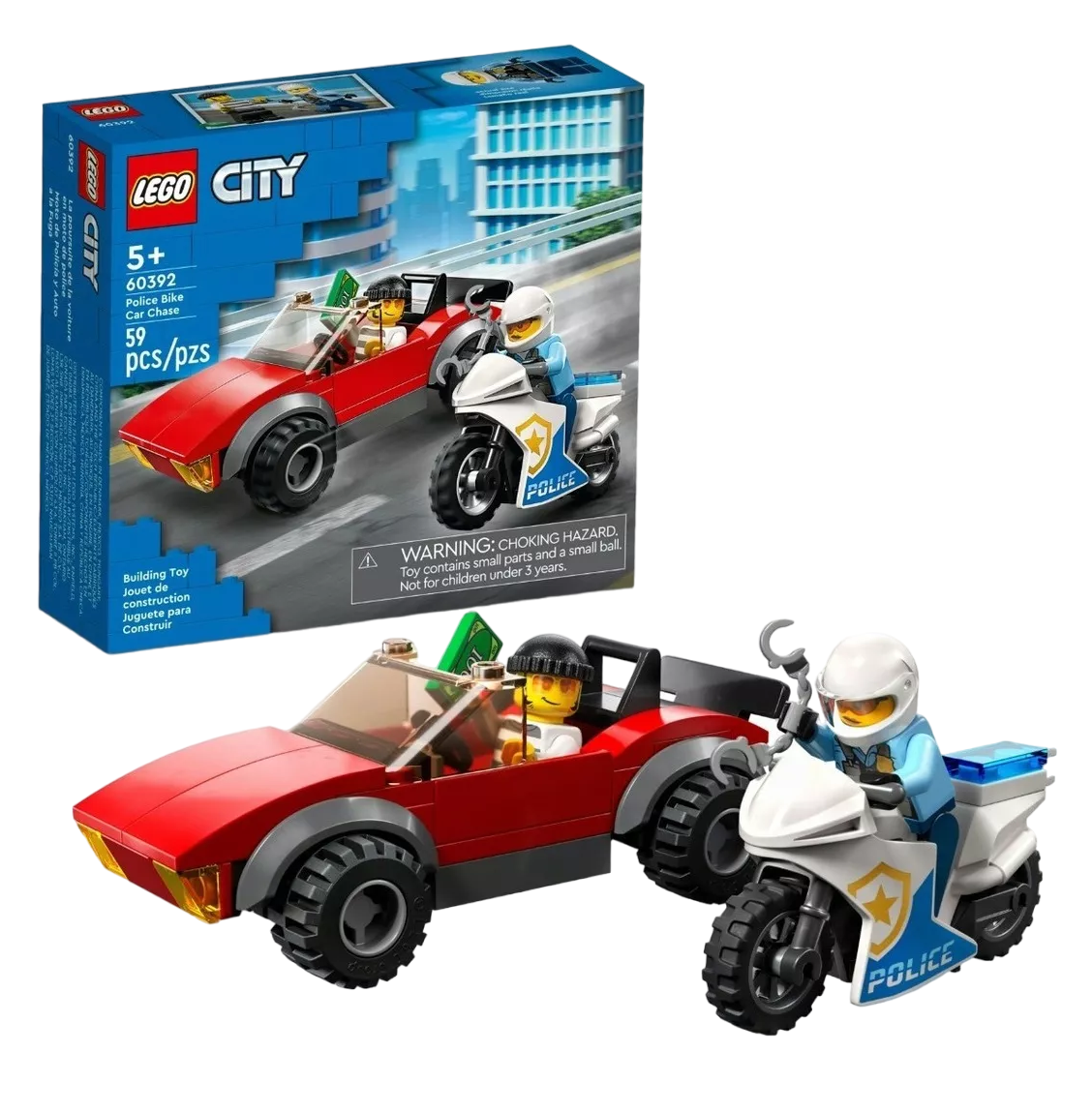 Kit Lego City Moto de Policía y Coche 59 Piezas
