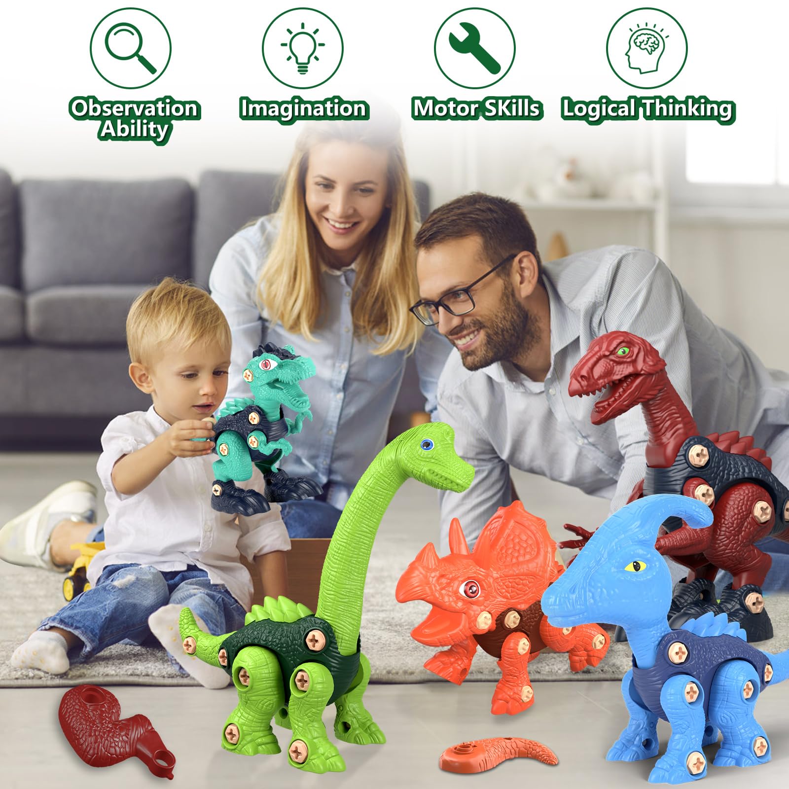 Foto 7 pulgar | Building Dinosaur Toys Jasonwell Kids Stem Con Tapete De Juego - Venta Internacional.