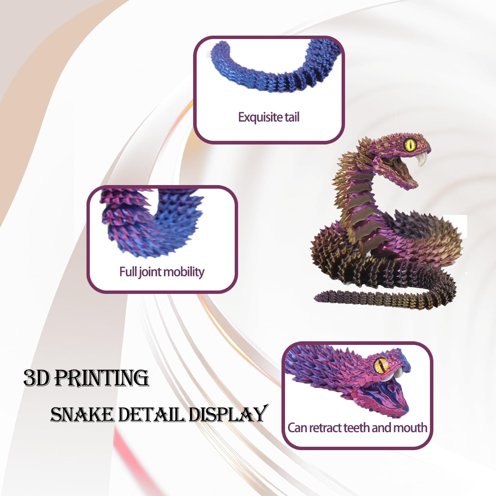 Foto 3 pulgar | Serpiente De Juguete Impresa En 3d Articulada Con Boca Que Se Puede Abrir, 60 Cm - Venta Internacional.