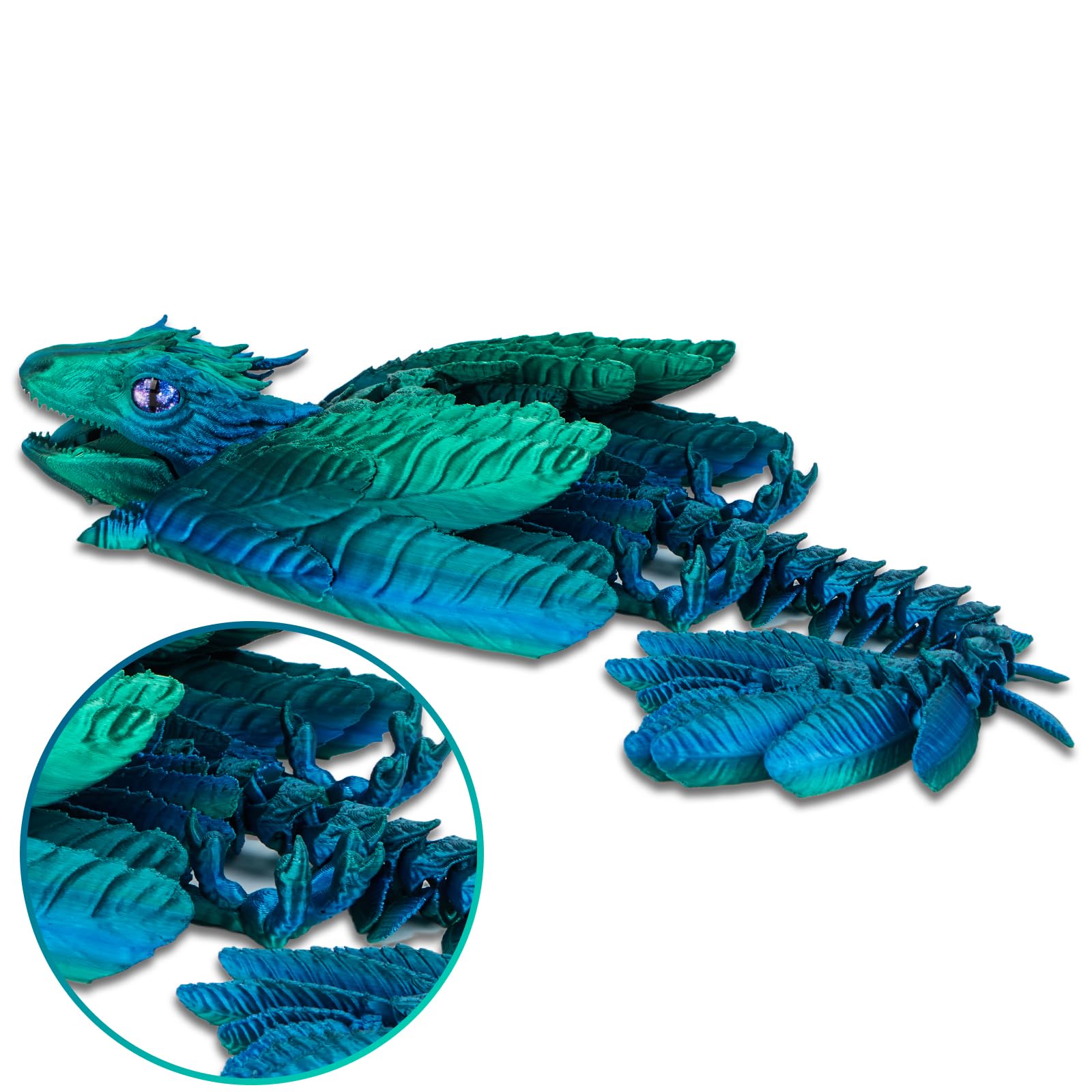 Dragón Wyvern Con Plumas Impreso En 3d, 34,29 Cm, Láser, Azul - Venta Internacional.