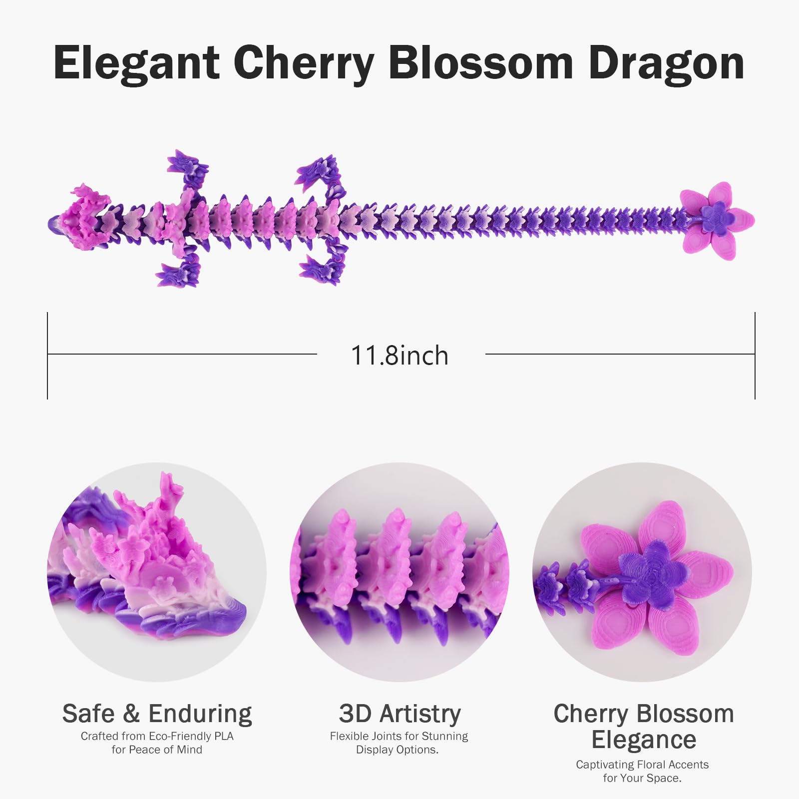 Foto 2 | Modelo De Dragón, Cristal De Flor De Cerezo Impreso En 3d, 30 Cm - Venta Internacional.