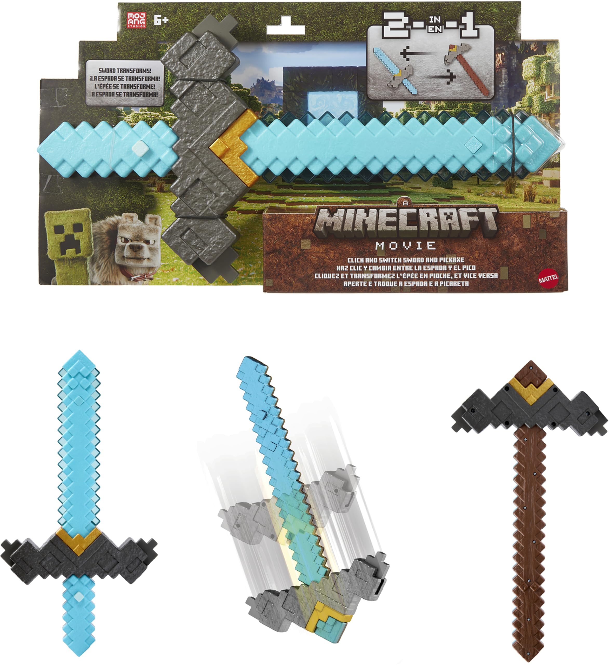 Foto 2 pulgar | Espada Y Pico Toy Mattel Minecraft 2 En 1 Con Botón - Venta Internacional.