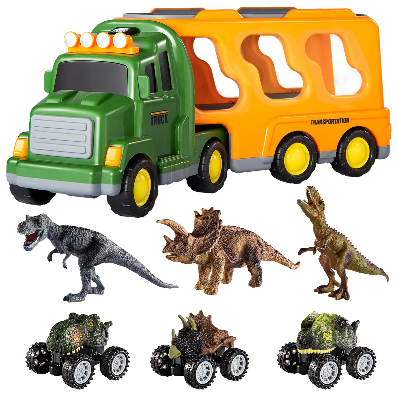 Foto 2 pulgar | Camión De Juguete Temi Con 3 Figuras De Dinosaurios Y 3 Coches Monstruosos - Venta Internacional.