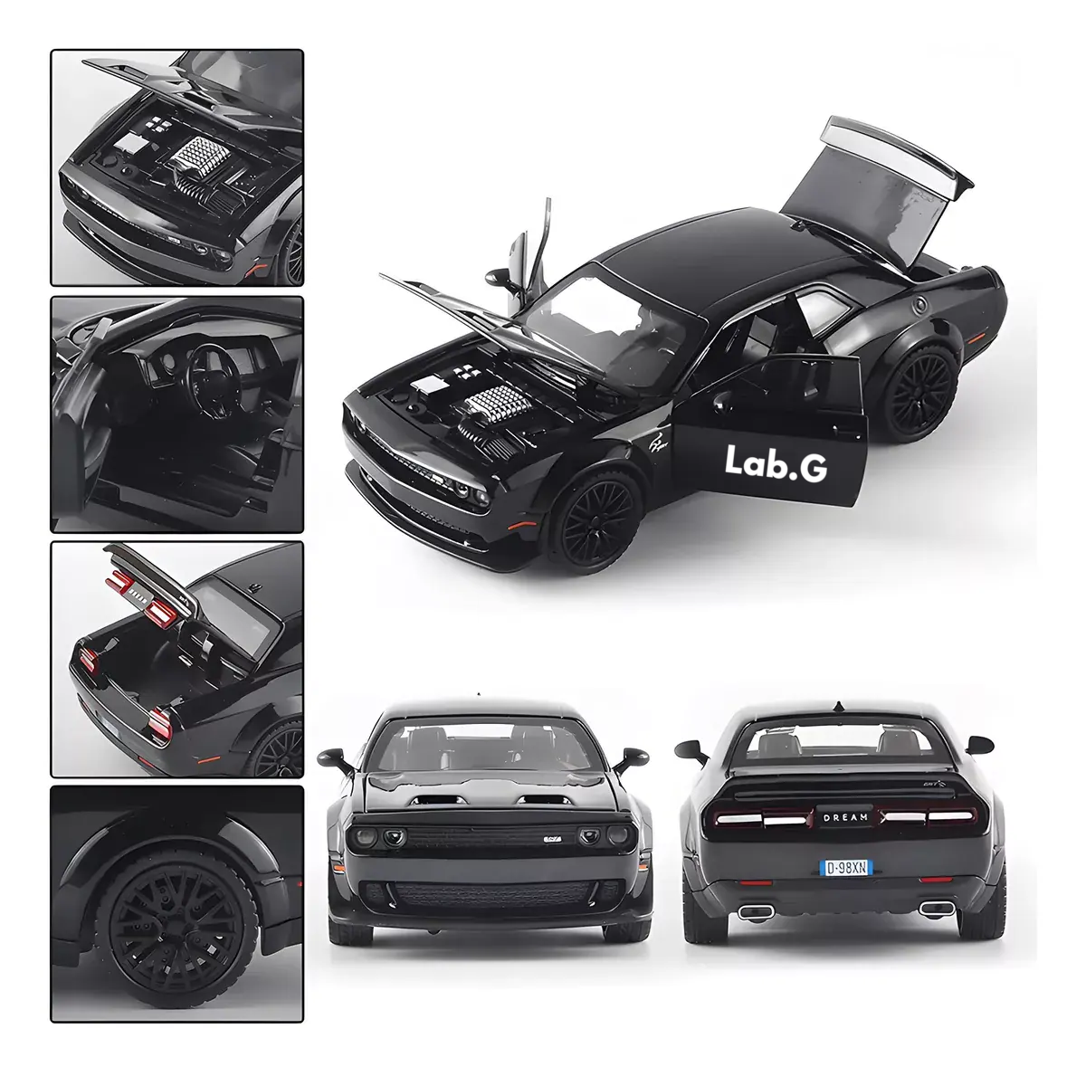 Foto 4 pulgar | Coleccion Escala Coches Juguete Lab.g Srt Luz Y Sonido Base 1:32 Color Negro Portatil