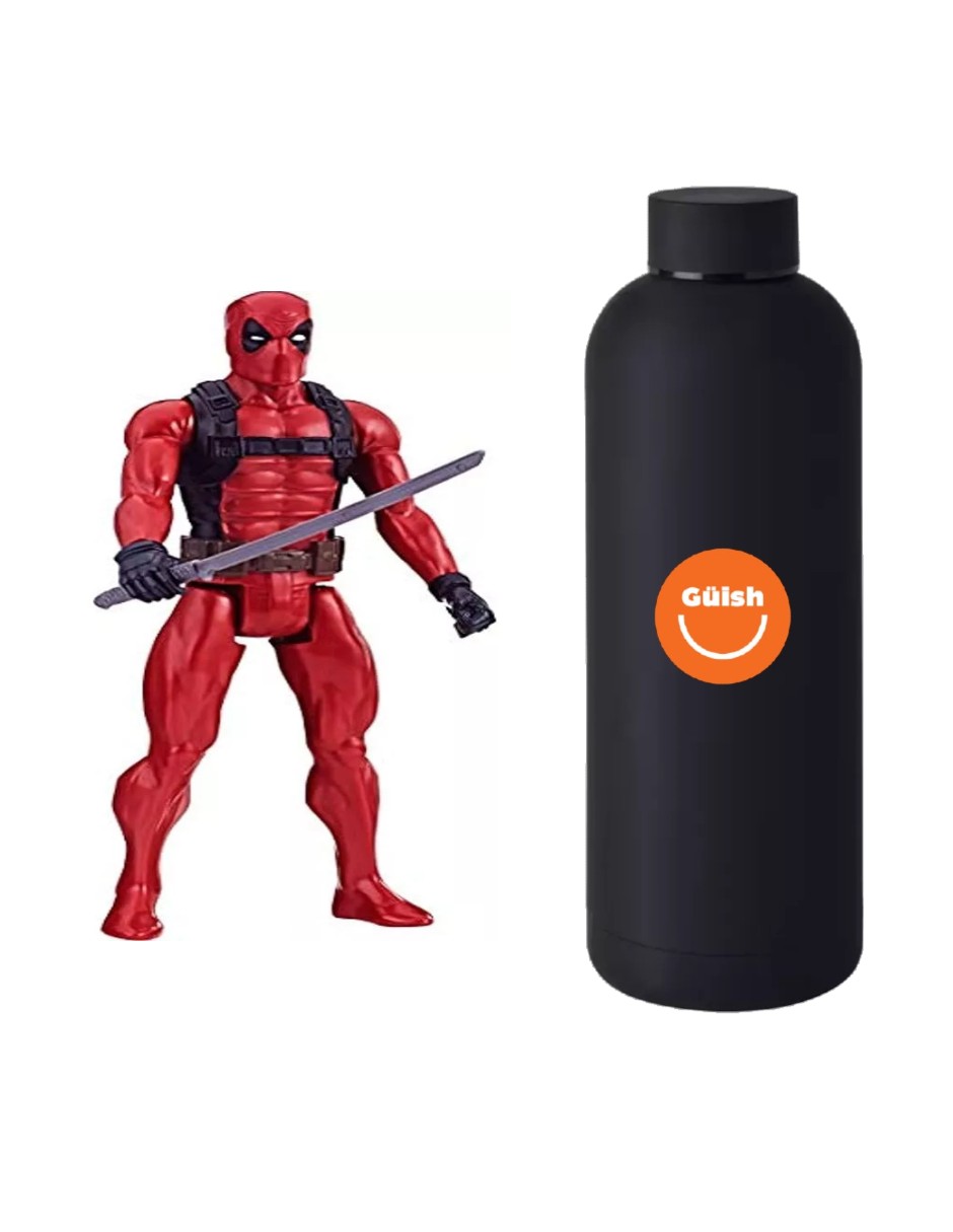Foto 2 pulgar | Marvel Deadpool Figura De Acción + Termo De Regalo Güish