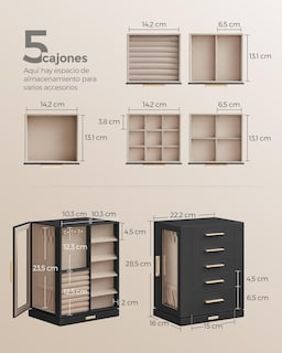 Foto 4 | Joyero Songmics Giratorio 360° Con 5 Cajones Negro Mjbc17