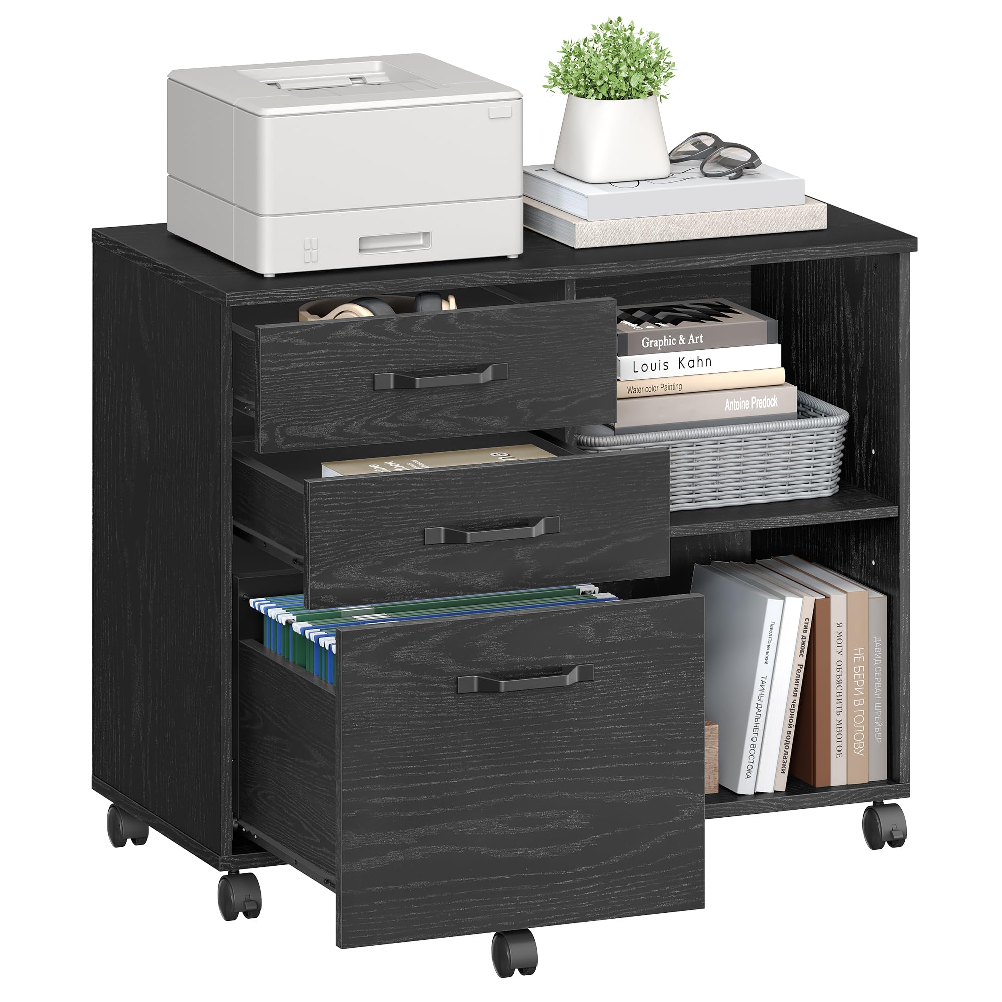 Archivador Songmics Mofc041w46 Con 3 Cajones, Blanco Con Madera