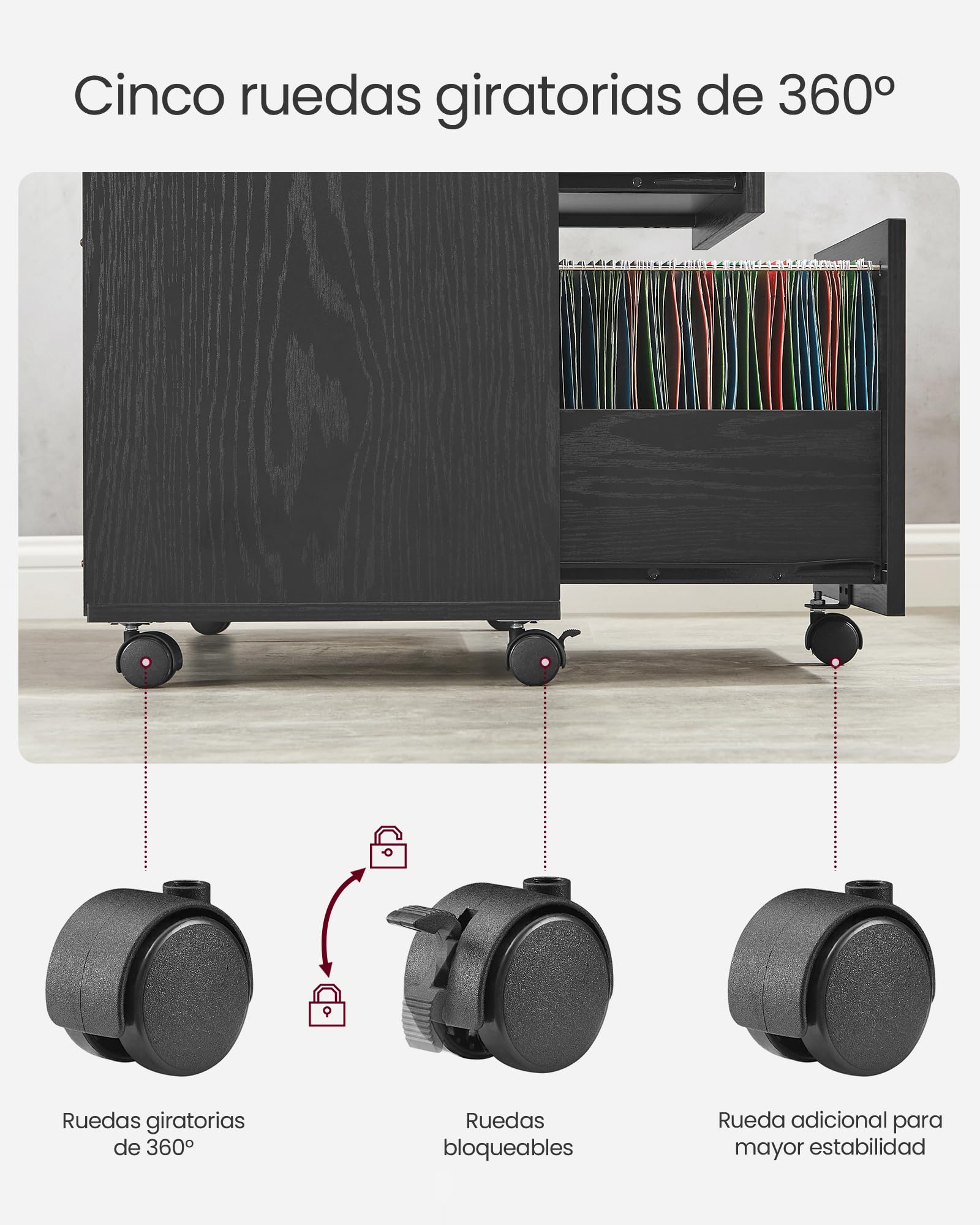 Foto 7 | Archivador Songmics Mofc041w46 Con 3 Cajones, Blanco Con Madera