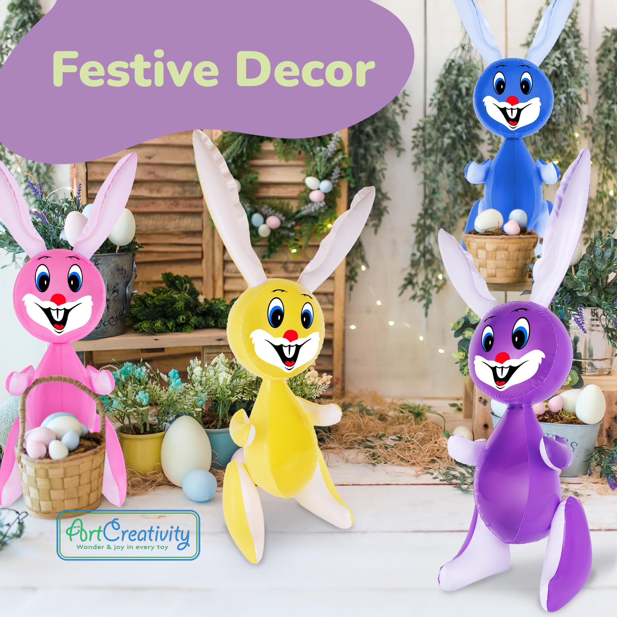 Foto 2 | Set de Conejitos de Pascua Inflables Artcreativity Rabbit de 90 cm 4 Piezas- Venta Internacional