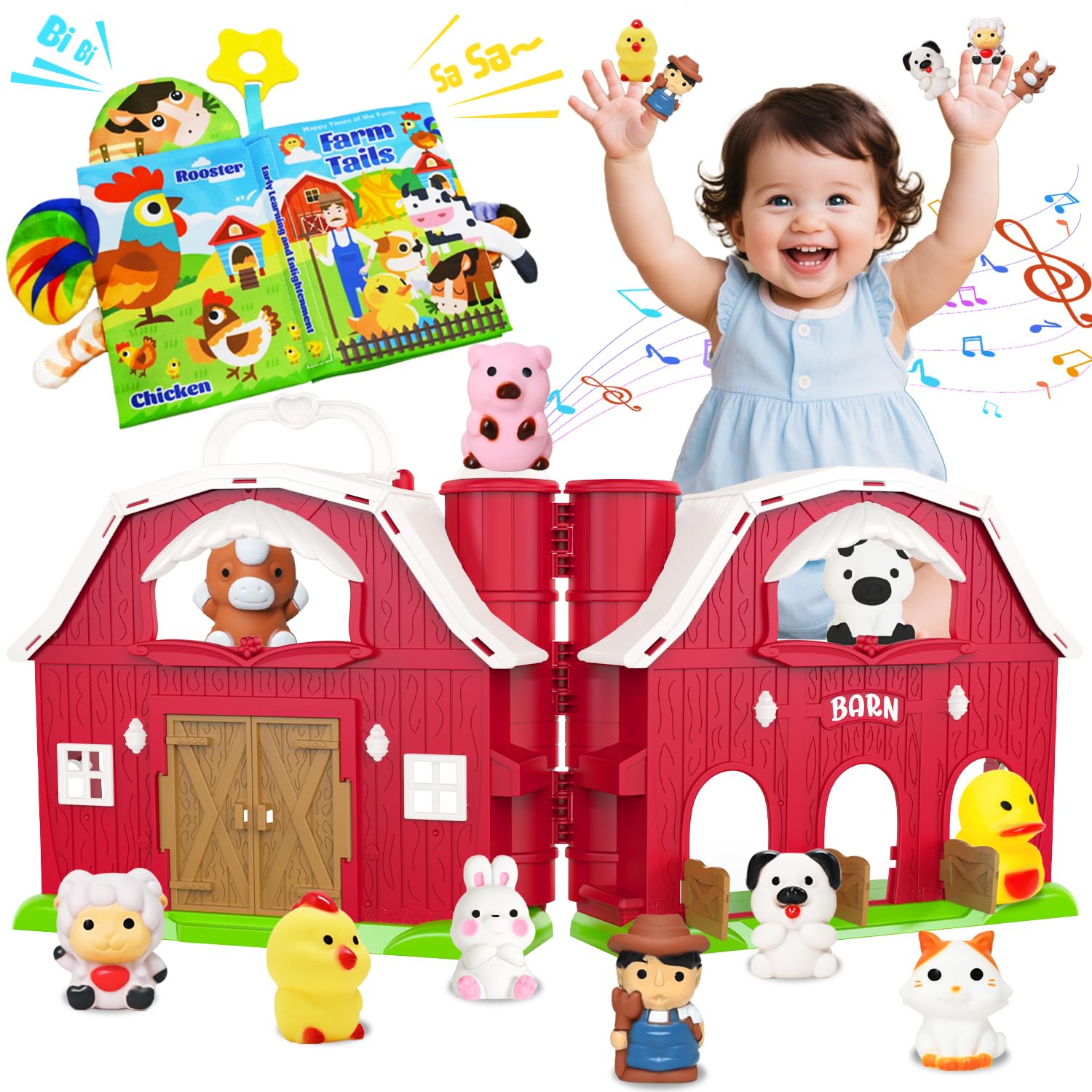 Foto 2 pulgar | Libro Para Bebés Farm Animal Toy Red Barn Con Colas Para Bebés De 1 A 5 Años - Venta Internacional.