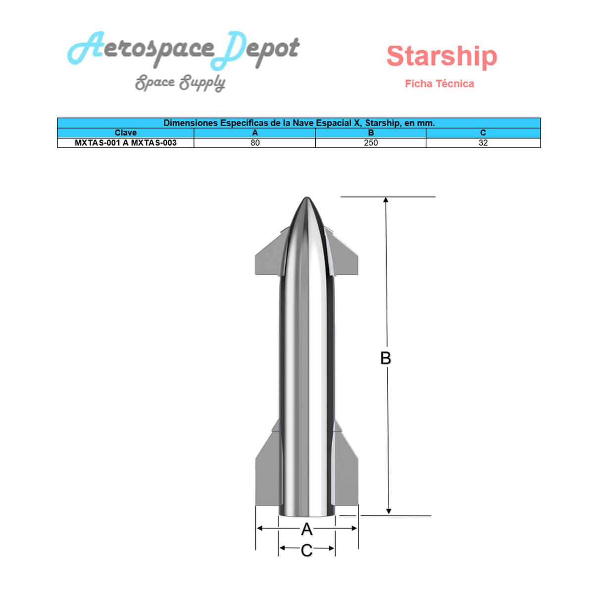 Foto 6 pulgar | Starship  Mxtas-001  1pza  1 :200   Starship  8x25xø3cm  Plástico  Plata