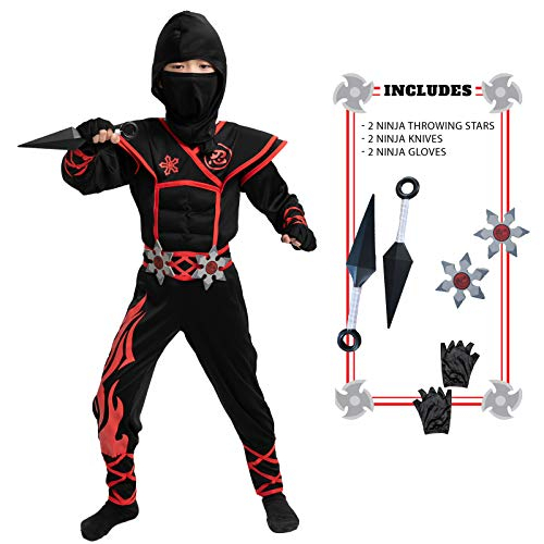 Venta Internacional-  Conjunto De Disfraz Unisex De Ninja Rojo Llama Para Niños, Disfraz De Kung Fu, Ideas De Halloween