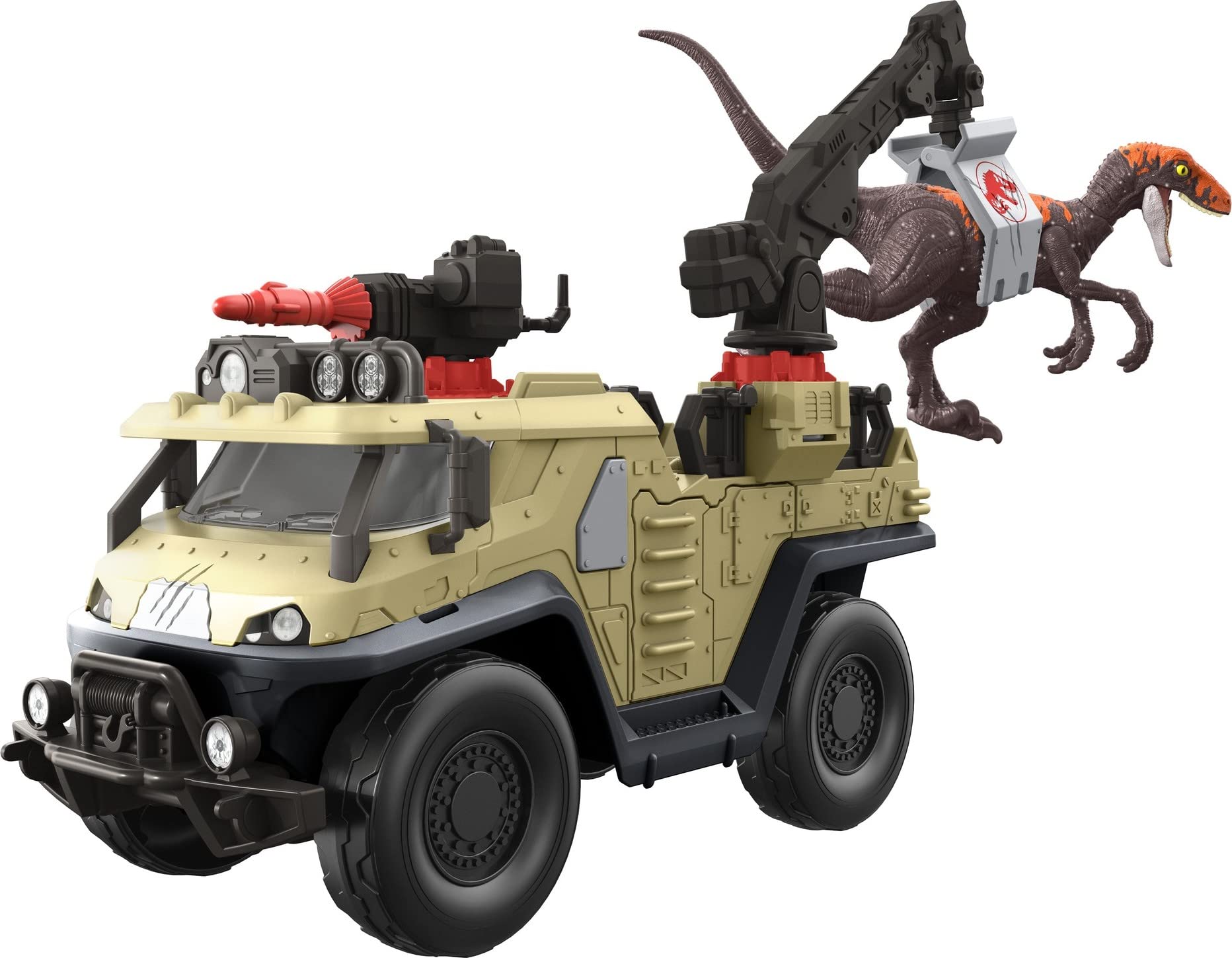 Foto 1 | Venta Internacional - Jurassic World Dominion - Camión De Captura Y Aplastamiento Con Figura De Dinosaurio Velociraptor