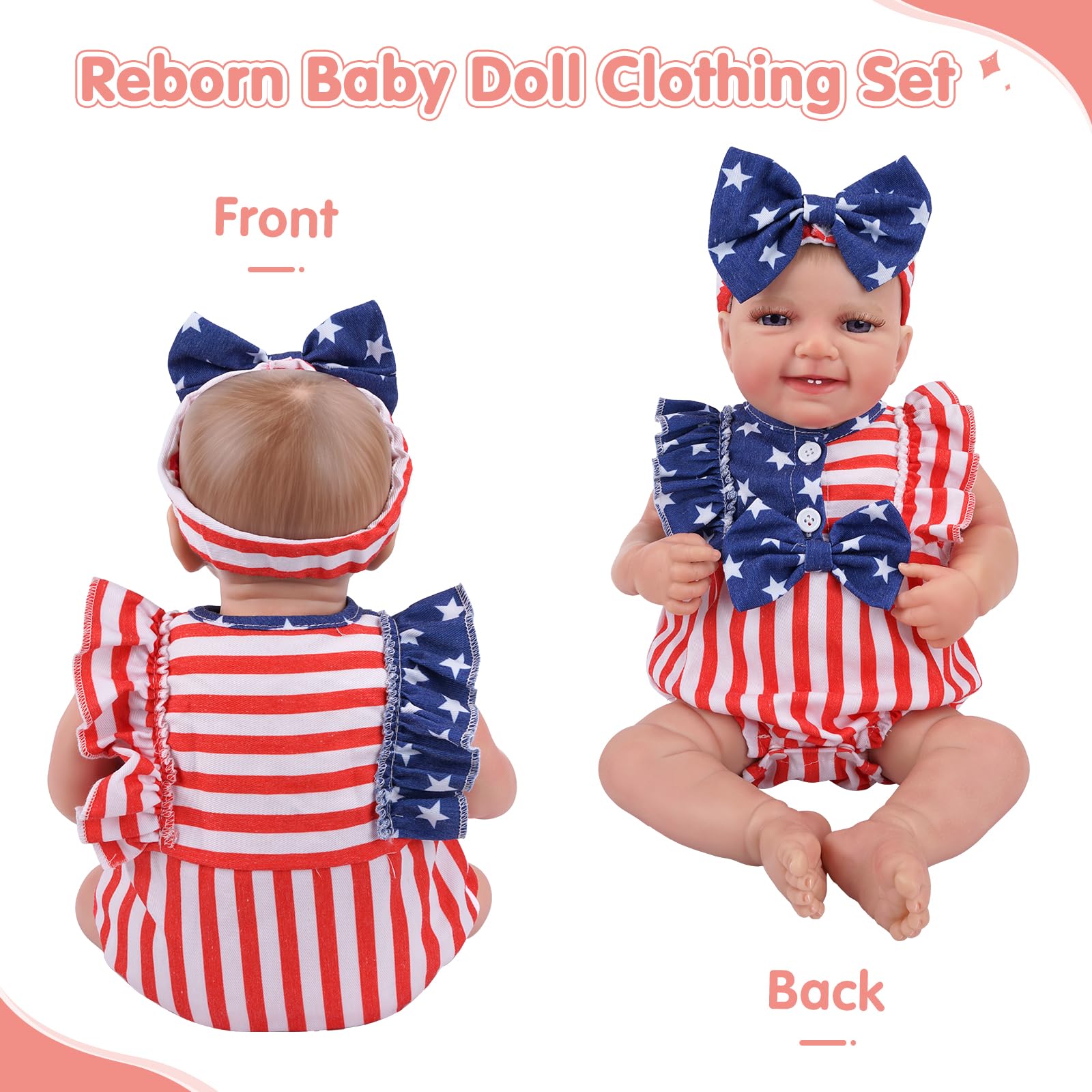 Foto 5 | Set De Ropa Para Muñecas Reborn Baby Dolls Babeside De 43 A 56 Cm Con Diadema - Venta Internacional.