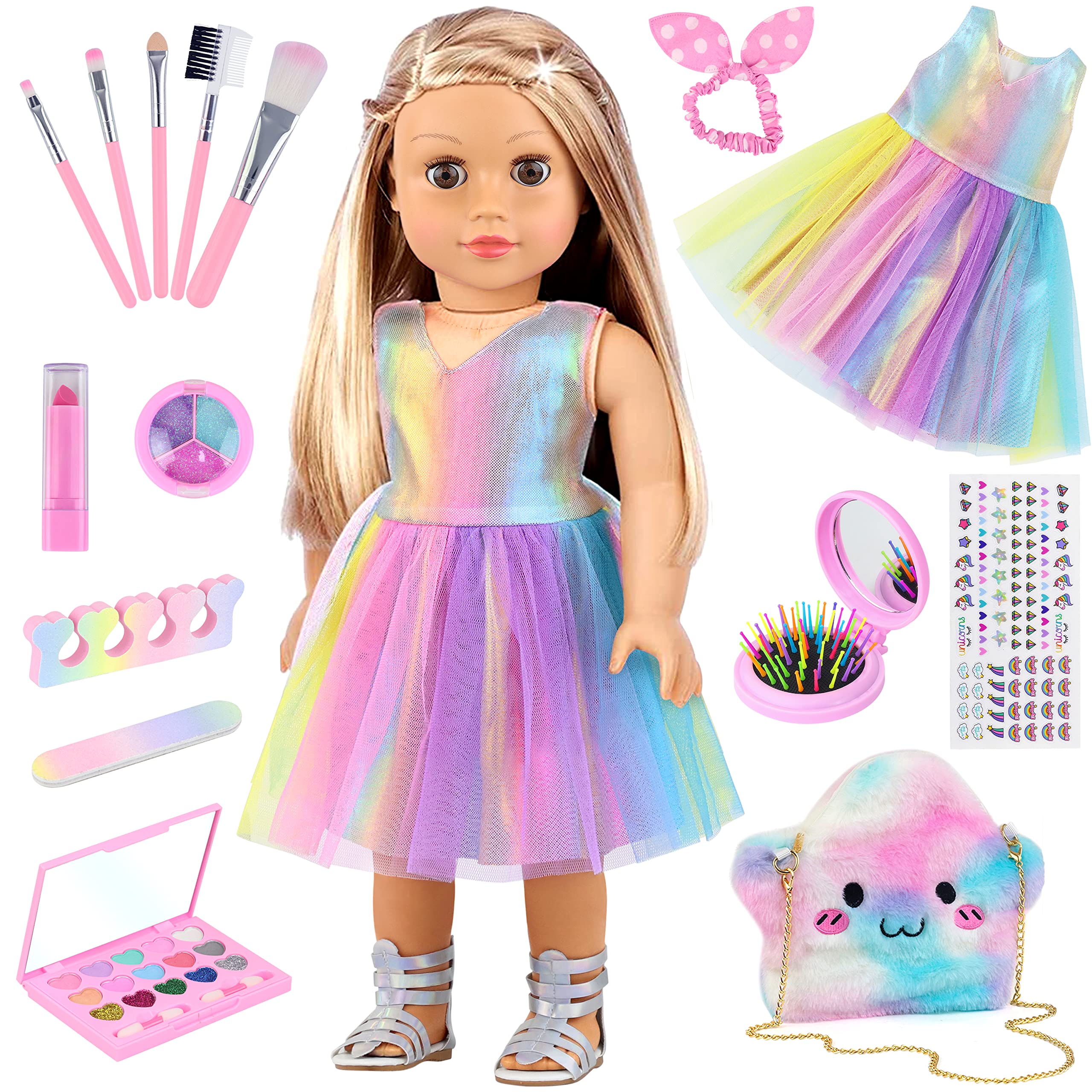 Doll Accessories Unicorn Element, 15 Unidades, Vestido Con Maquillaje De 18 Pulgadas - Venta Internacional.