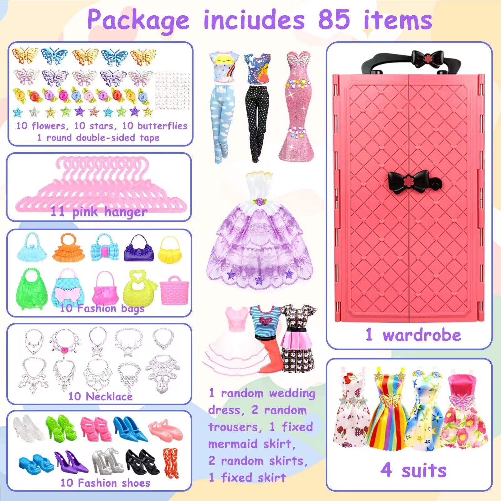Foto 3 pulgar | Set De Ropa Y Accesorios Para Muñecas Bnuzeiyi, 85 Piezas Para Muñecas De 11.5 Pulgadas - Venta Internacional.