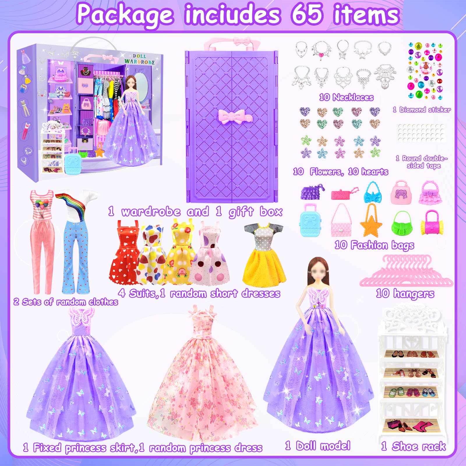 Foto 2 | Set De Ropa Y Accesorios Para Muñecas De 11.5 Pulgadas, 65 Piezas - Venta Internacional.