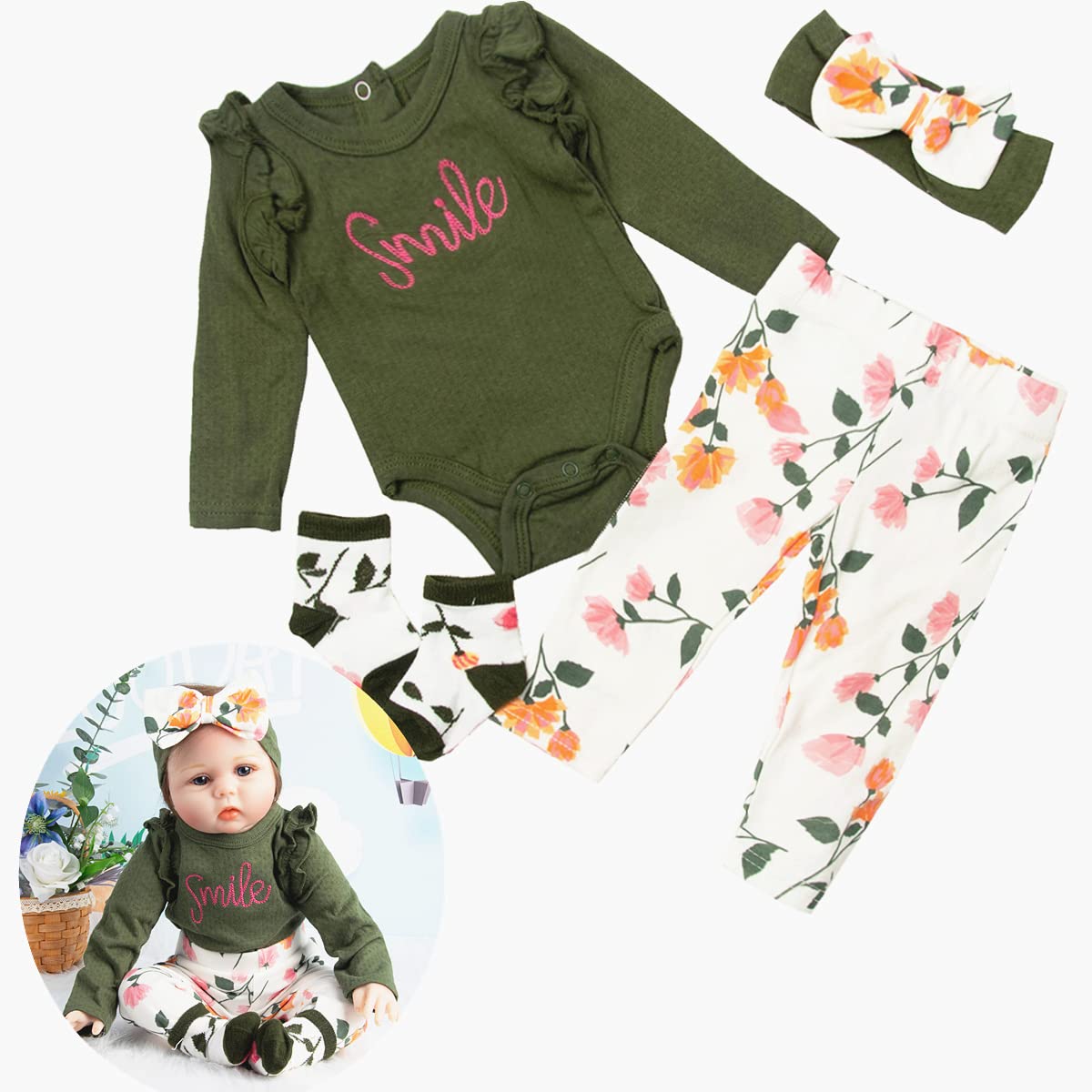 Foto 2 | Set de Ropa para Muñecas Reborn Baby Girl de 22 a 24 Pulgadas 4 Piezas - Venta Internacional