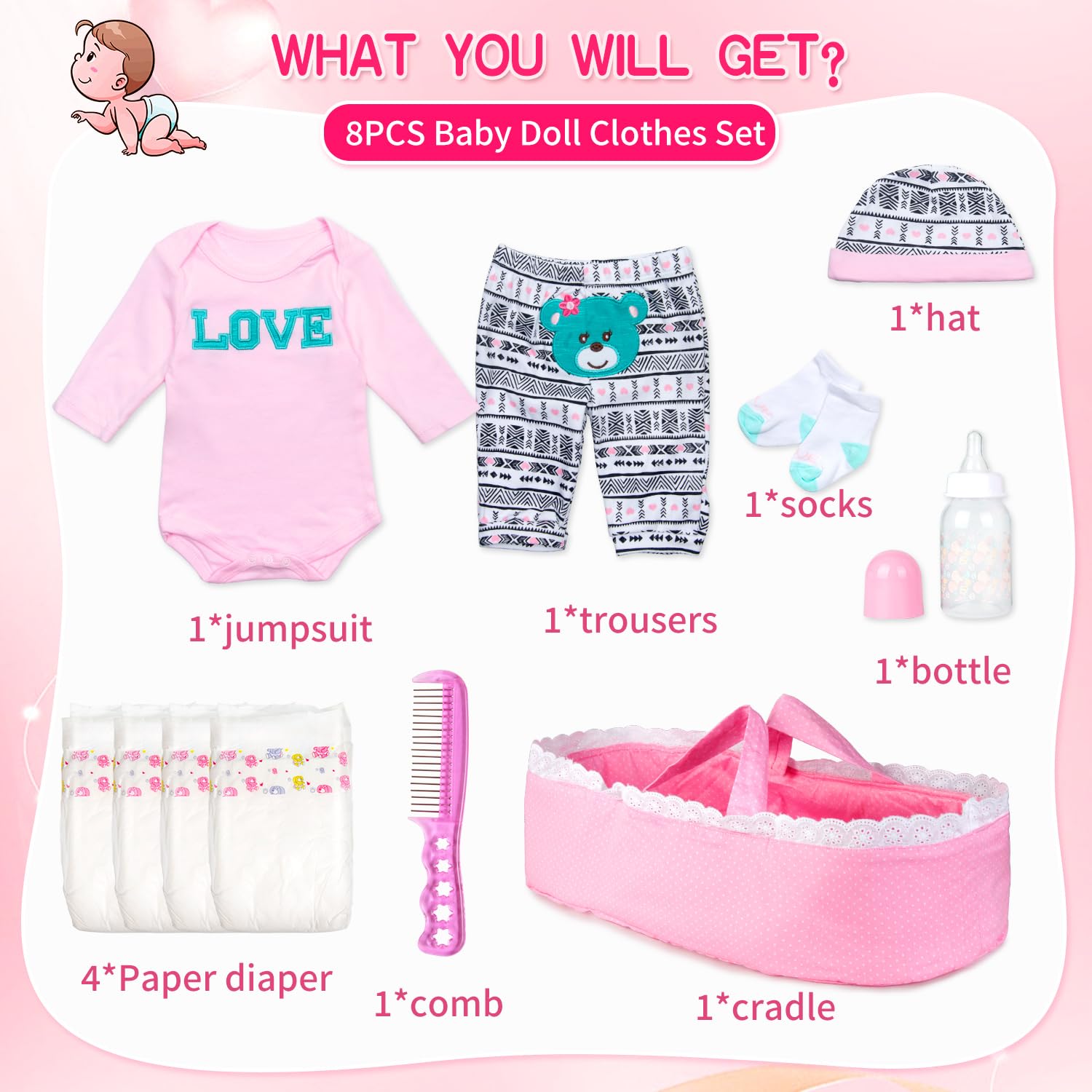 Foto 2 | Juego de Accesorios de Ropa Reborn Baby Dolls 11 Piezas - Venta Internacional
