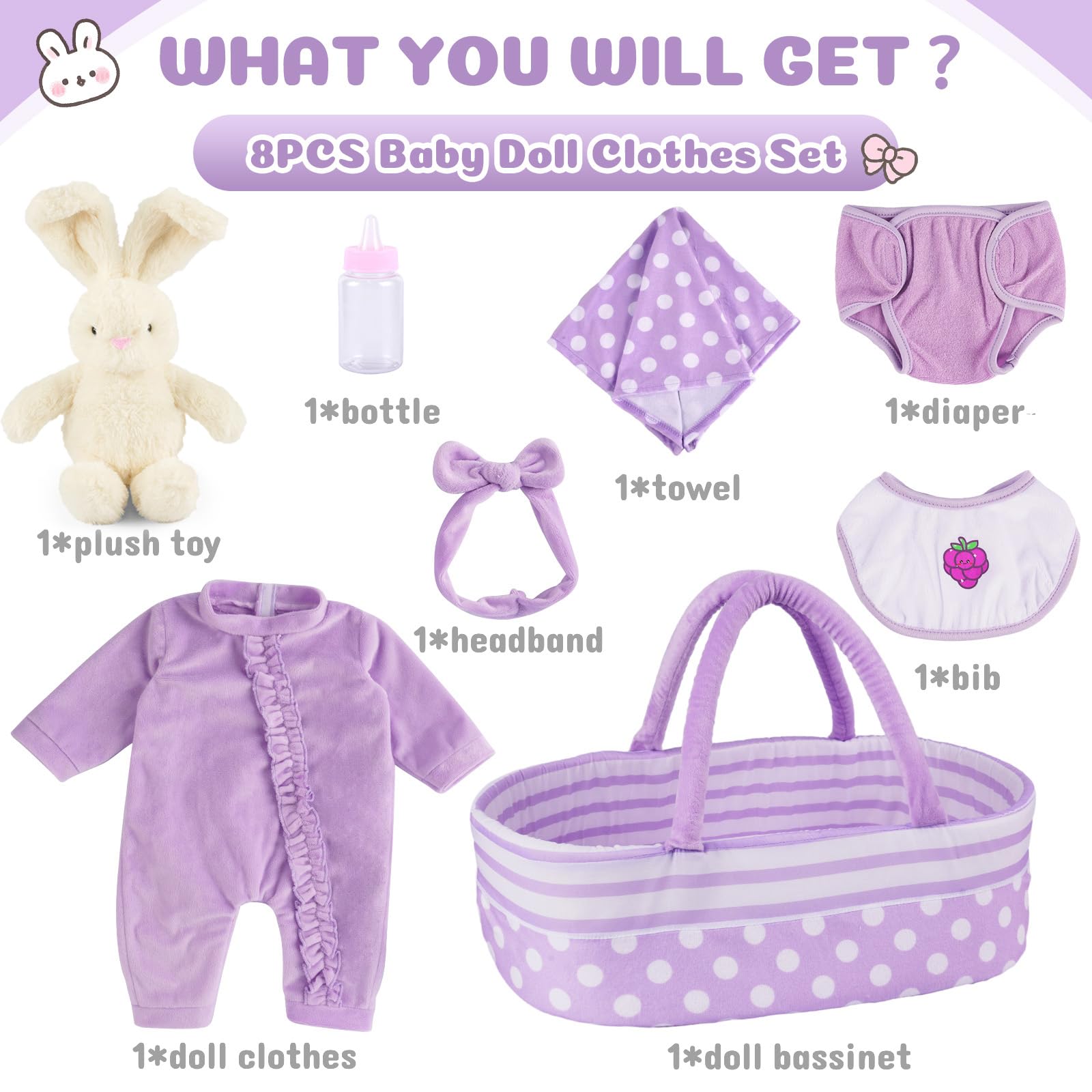 Foto 6 pulgar | Set de Ropa Reborn Baby Doll con Capazo para Bebés - Venta Internacional
