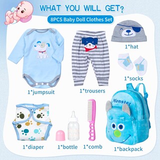 Foto 2 | Set de Ropa para Muñeca Reborn Baby Boy con Mochila - Venta Internacional