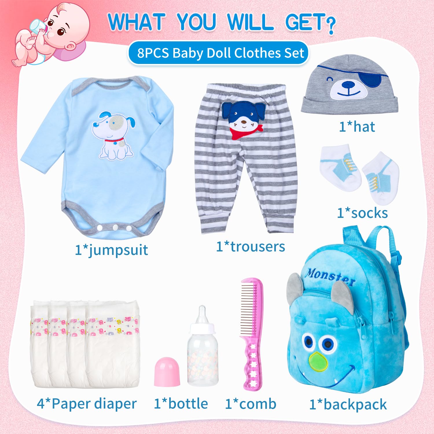 Foto 2 | Set de Ropa para Muñeca Reborn 11 Piezas - Venta Internacional