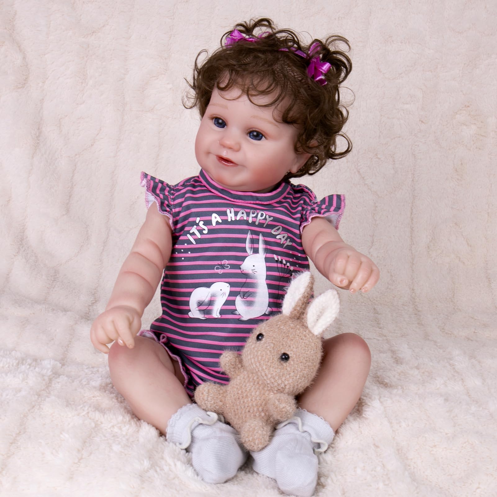 Foto 5 pulgar | Set De Ropa Para Muñecas Aori Reborn De 50 Cm Con Rayas Moradas - Venta Internacional.